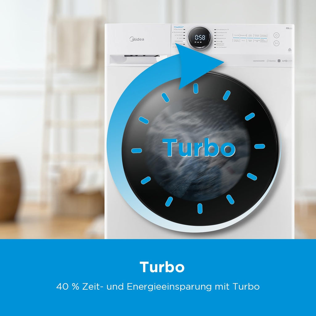 Die Midea 8‑kg‑Waschmaschine bringt Ruhe und Effizienz in deinen Alltag: kraftvoll, leise und smart gesteuert. Dank Slim‑Line‑Design, Turbo Wash und Steam Care wird jede Wäsche gründlich, schonend und schneller sauber.    ab: