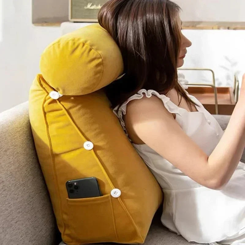 🛋️ Lesekissen mit Kopfstütze – Dreieckiges Lendenstützkissen, Plüsch-Rückenkissen für Sofa, Bett & Sessel, ergonomische Rücken- und Taillenstütze, abnehmbar & waschbar