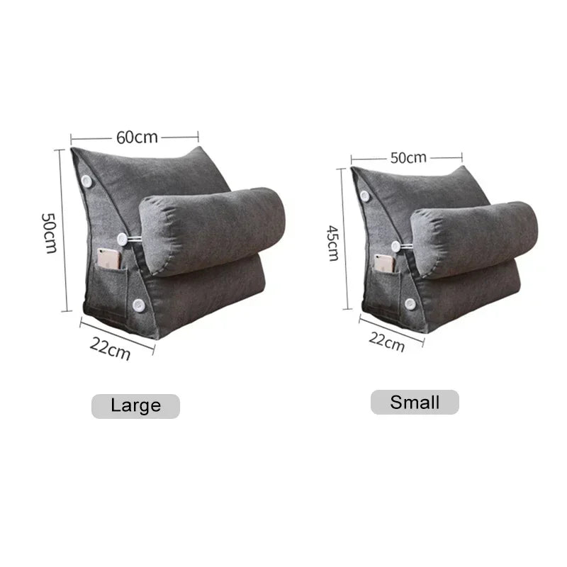 🛋️ Lesekissen mit Kopfstütze – Dreieckiges Lendenstützkissen, Plüsch-Rückenkissen für Sofa, Bett & Sessel, ergonomische Rücken- und Taillenstütze, abnehmbar & waschbar